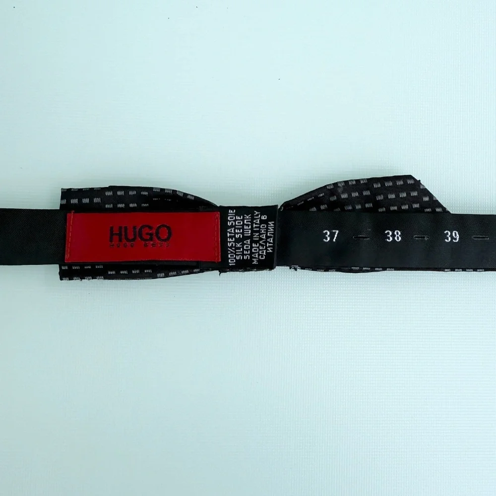 Hugo Boss Silk Black and‎ Silver Bow tie, adjustable sizing, Orange label